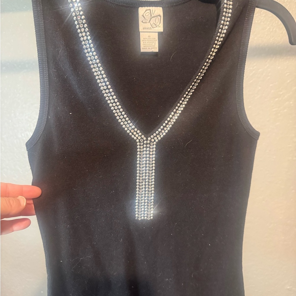 Y2k Black Tank Top with Sparkling Rhinestones